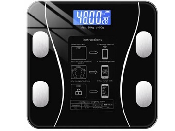 WAGA ŁAZIENKOWA ANALITYCZNA LCD ELEKTRONICZNA BMI BLUETOOTH SMART SZKLANA