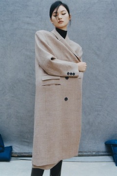wełniany płaszcz o męskim kroju norkowy Zara XS 34