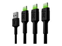 GREENCELL 3x Cable GC Ray USB-C 120cm green LED backlight Ultra Charge QC 3