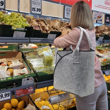 Torba na zakupy Shopper ekologiczna filcowa - szara/antracytowa lamówka