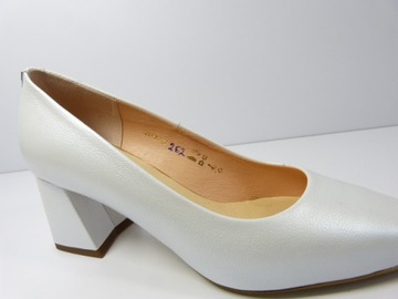 Perłowo białe eleganckie śłubne buty na wesele skórzane buty damskieSala 37