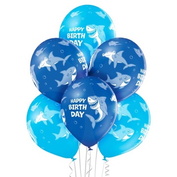 Balony Birthday Boy rekiny shark urodziny 6 szt