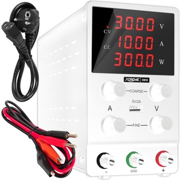 ZASILACZ LABORATORYJNY 30V 10A REGULOWANY SERWISOWY PRECYZYJNY USB 5V BIAŁY