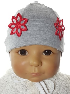 NIEMOWLĘCA CZAPECZKA WIĄZANA USZKA CZAPKA BAWEŁNA MARGARETKA 0-6 M-C 5KOLOR