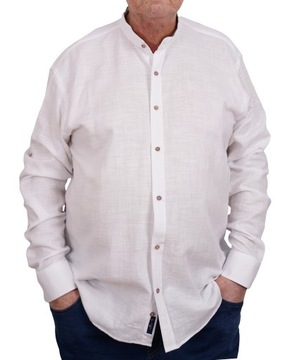 РУБАШКА МУЖСКАЯ ЛЬНЯНАЯ С ВОРОТНИКОМ СТОЙКА, БЕЛАЯ ХЛОПКА CASUAL TURKISH 4XL