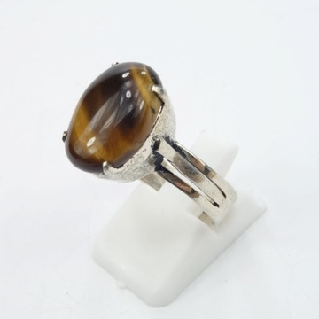 Vintage wysoki srebrny pierścionek z kamieniem tygrysie oko R.16,5