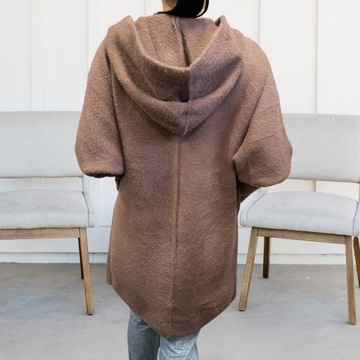 ПАЛЬТО ЖЕНСКОЕ КУРТКА ИЗ АЛЬПАКИ СВИТЕР ТЕПЛЫЙ С ДЛИННЫМ КАПЮШОНОМ НА МОЛНИИ MOKKA 2022