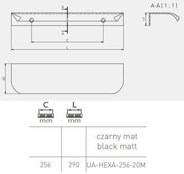 Uchwyt krawędziowy HEXA C-256 czarny mat GTV