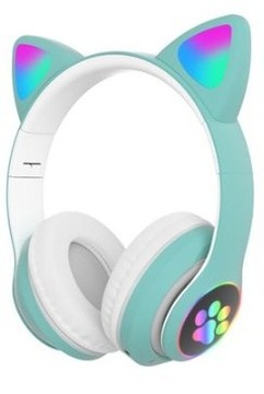 SŁUCHAWKI BLUETOOTH BEZPRZEWODOWE MODEL KOCIE USZY FIRMA OEM KOLOR MIĘTOWE