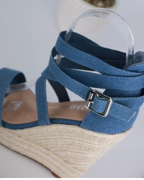 SANDAŁY NA KOTURNIE ESPADRYLE DAMSKIE ZAMSZOWE BUTY LETNIE BLUE JEANS 38