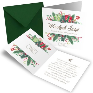 KARTKA ŚWIĄTECZNA FIRMOWA BIZNESOWA TWOJE LOGO + KOPERTA ZIELONE PREZENT
