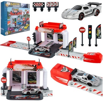 PARKING Z AKCESORIAMI GARAŻ TOR WYŚCIGOWY Z wyścigówką PIT STOP FORMUŁA