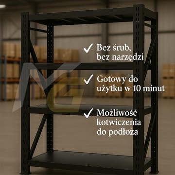 Полка для склада металлической мастерской, 4 полки, 300 кг на полку, BASE Loft