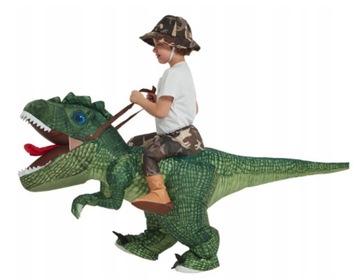 DZIECIĘCY DMUCHANY STRÓJ DINOZAUR T-REX ZIELONY S