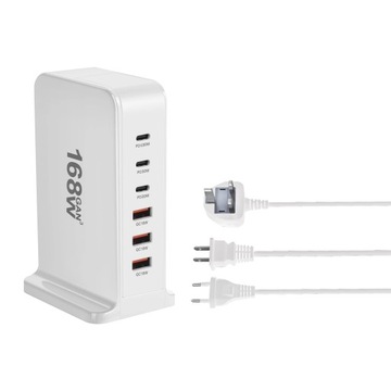 Настольное зарядное устройство GaN мощностью 168 Вт, 6 портов USB типа C, зарядное устройство PD, быстрая зарядка 3.0