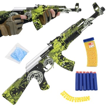 KARABIN AK47 PISTOLET METALOWY NA KULKI 4W1 STRZAŁKI ŻELOWE GRATIS KULKI