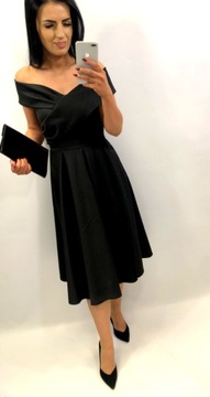 Sukienki na Wesele Marilyn Monroe Midi Rozkloszowana Elegancka Czarna XL