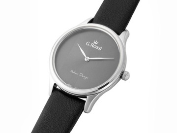 Srebrny CZARNY zegarek DAMSKI ze SKóRZANYM paskiem elegancki modny prezent