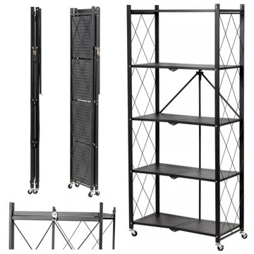METALOWY REGAŁ MAGAZYNOWY SKŁADANY [163x72x34cm] NA KÓŁKACH 175kg! CZARNY