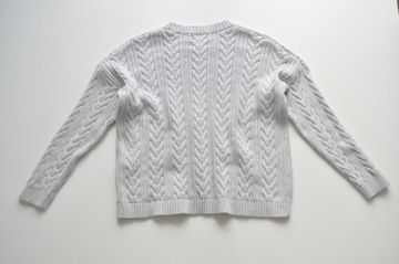 SUPERDRY Jasno szary ciepły sweter oversize + sploty + logo naszywka L