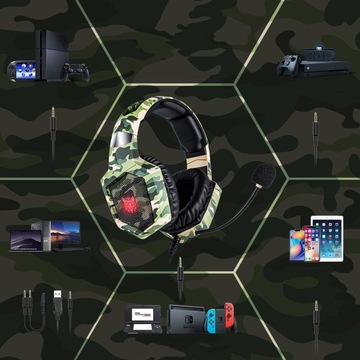 ONIKUMA K8 CAMO ПРОВОДНЫЕ ИГРОВЫЕ НАКЛОННЫЕ НАУШНИКИ С RGB МИКРОФОНОМ