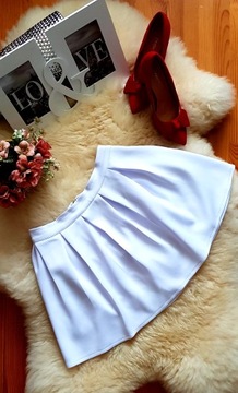 Spódniczka BIAŁA ROZKLOSZOWANA w ZAKŁADKI zasuwana na ZŁOTY ZAMEK XS