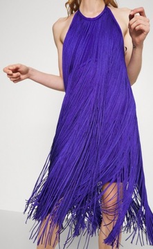 Hervé Léger Fringed Halter Midi Dress r.XS