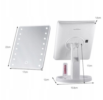 КОСМЕТИЧЕСКОЕ ЗЕРКАЛО С ПОДСВЕТКОЙ ДЛЯ МАКИЯЖА 16 СВЕТОДИОДОВ, РЕГУЛИРУЕМОЕ