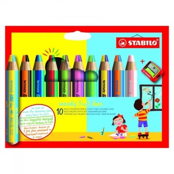 Kredki STABILO WOODY DUO - dwukolorowe , grube 10 sztuk + temperówka Woody