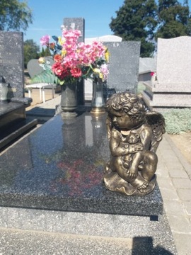 Ozdoba Anioł z Misiem na Grób Figura Betonowa