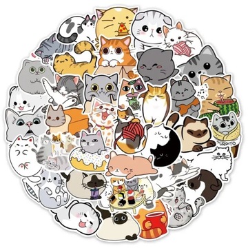 NAKLEJKI SŁODKIE KOTKI WLEPY STICKER MIX WODOODPORNE ŚMIESZNE KOTY 50 szt