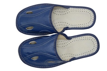 Buty Męskie skórzane dom kapcie płaskie granat 40