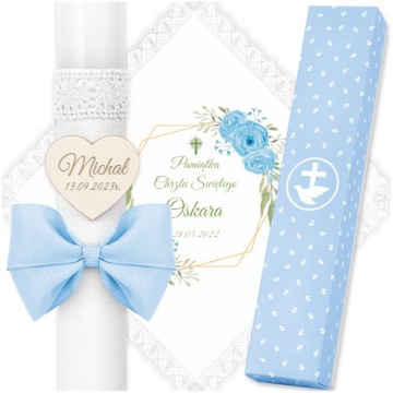 ŚWIECA I SZATKA DO CHRZTU GROMNICA NA CHRZEST PAMIĄTKA CHRZTU ŚWIĘTEGO IHS