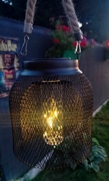 LAMPION METALOWY SOLARNY LAMPA WISZĄCA LAMPKA OGRODOWA LATARNIA CZARNA LED