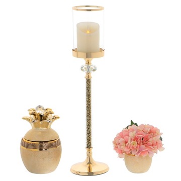 Золотой металлический подсвечник НАБОР из 3-х шт. со стеклянным плафоном GLAMOUR модерн