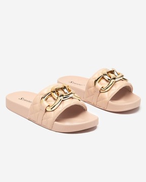 ТАПОЧКИ ЖЕНСКИЕ БЕЖЕВЫЕ С ДЕКОРИЕЙ ЭТЕРИС 39