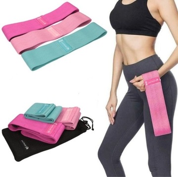 ZESTAW 3 GUM TAŚMY OPOROWE MATERIAŁOWE HIP BAND NICI SILIKONOWE, DO ĆWICZEŃ