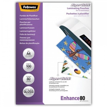 Fellowes Folia do laminowania błyszcząca Super Quick A4 80 mikronów 100szt