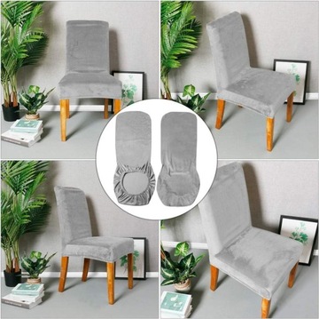 Чехлы на СТУЛА 6 шт. ВЕЛУРОВЫЙ УНИВЕРСАЛЬНЫЙ чехол СЕРЫЙ Комплект