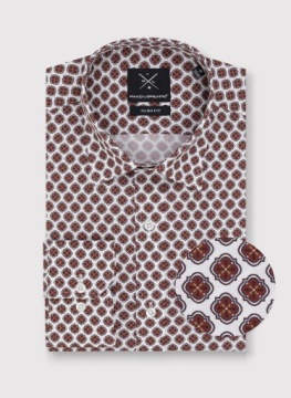 Белая мужская рубашка с коричневым узором Slim Fit PAKO LORENTE S