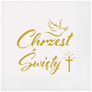 Serwetki białe CHRZEST ŚWIĘTY gołąbek krzyż x20