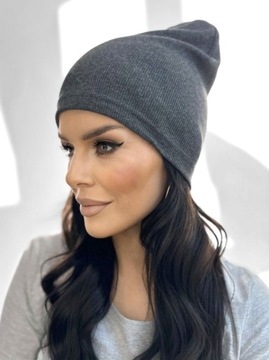 CZAPKA DAMSKA WIOSENNA JESIENNA CIENKA LEKKA WYGODNA SPORT PRĄŻEK GRAFITOWA