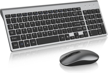 BEZPRZEWODOWA KLAWIATURA I MYSZ QWERTZ ZESTAW KF-10 czarna szara bluetooth
