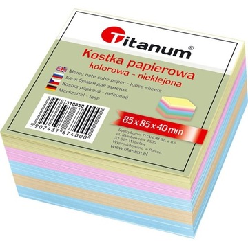 Kostka Papierowa Kolorowa Nieklejona - 85/85/40 mm