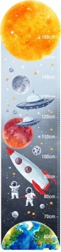 MIARKA WZROSTU naklejka dla chłopca KOSMOS UFO RAKIETA PLANETY ASTRONAUTA