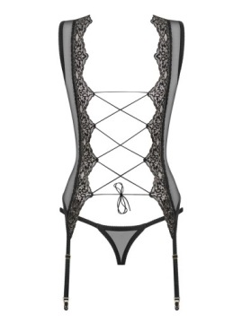 Корсет и стринги Obsessive Meshlove Черный L/XL