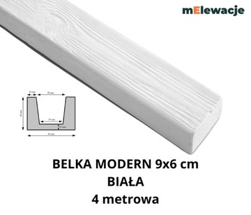 Belka Rustykalna Gładka Imitacja Drewna BIAŁA Belka Sufitowa 4 m
