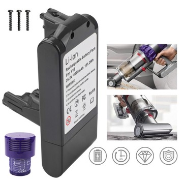 ЗАМЕННАЯ АККУМУЛЯТОРНАЯ БАТАРЕЯ ДЛЯ DYSON V10 6000MAH АККУМУЛЯТОРНАЯ БАТАРЕЯ 25,2 В + PRO ФИЛЬТР