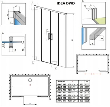 Душевая дверь Idea DWD GOLD 170x200,5 RADAWAY