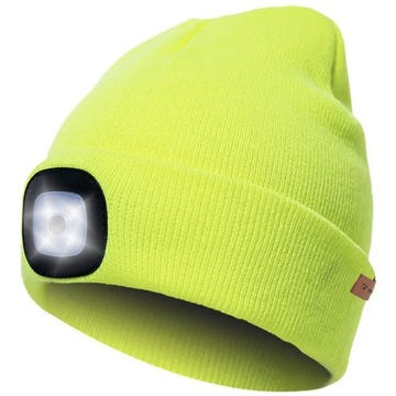 CZAPKA ZIMOWA Z LATARKĄ USB UNISEX dwuwarstwowa BEANIE ZIELONY NEON